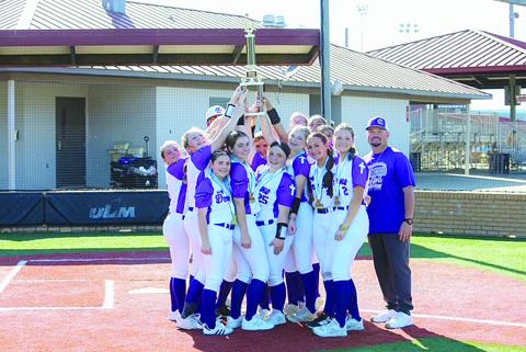 The LJHSAA state champion Bayou Chicot Elementary team is pictured. Team members are Reese Zanca, Laikyn Mire, Layken Fontenot, Avery Kraemer, Emily Fontenot, Callie Johnson, Adalynn Dutton, Adalynn Fontenot, Finley Doucet, Nadia Fontenot, Melia George, Blaiklee Mire, and Mica Fontenot. Head coach is Chuncey Fontenot. (Photo courtesy of Chuncey Fontenot)