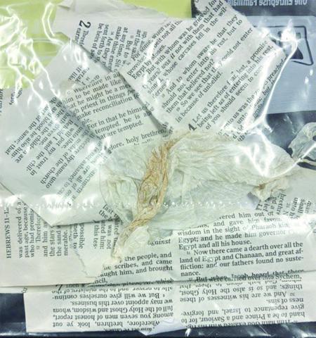 Pictured are pages of the Bible that were used as cigarettes at the Evangeline Parish Detention Center. (Photo courtesy of Evangeline Parish Sheriff’s Office)