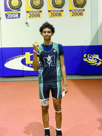 Braxton Ardoin, of Mamou High School, is pictured with his gold medal in Boys High Jump 3A. (Gazette photo by Tony Marks)