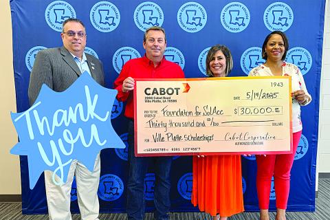 Pictured (L to R): Thomas Falgout, SoLAcc’s Development & Annual Giving Manager; Wayne Bordelon, Cabot Facilities General Manager; Lana Fontenot, SoLAcc’s Vice Chancellor for Institutional Advancement and Executive Director of the Foundation for SoLAcc; Carleen Sylvester,  SoLAcc’s Ville Platte Campus Director.