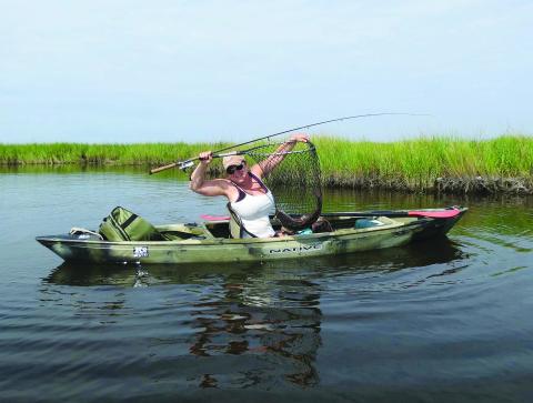 While leading the Cajun Sportsman publication in Houma, Olivier fished out of lower Lafourche Parish many times, including this kayak trip on a private lease in the marshes near Leeville. On this trip, she fished with a group of anglers from Team Hooked on Yak. (Photo courtesy of Claudette Olivier)