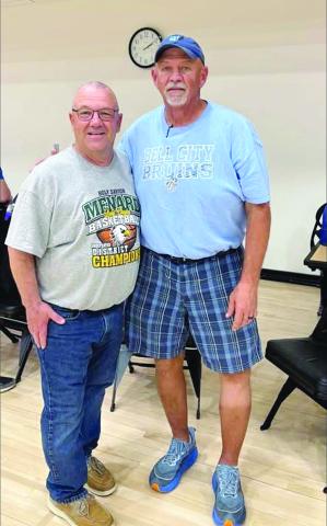 Pictured from left are Holy Savior Menard head girls’ basketball coach Craig Whittington and Bell City head girls’ basketball coach Tracy Fontenot. Both coaches, from Bayou Chicot, led their teams to the state finals this season. (Photo courtesy of Craig Whittington)