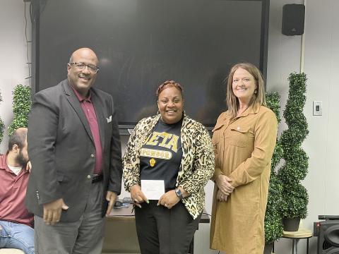 From left are Evangeline Parish Superintendent Darwan Lazard, Chataignier Elementary Beta Club sponsor Sherelene Johnson, and Chataignier Elementary principal Leslie DesHotels. (Gazette photo by Tony Marks)