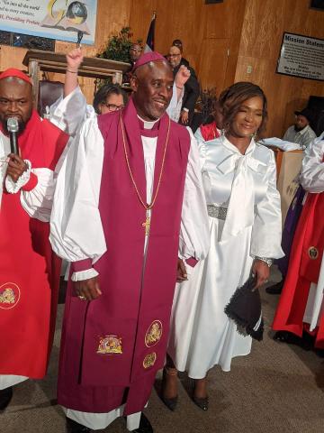 Bishop Lucian McKinney Jr. (left) is pictured with his wife, Niki, during the Episcopal Consecration held Sunday, November, 14, at House of Deliverance Worship Center in Ville Platte. (Photo courtesy of Niki McKinney)