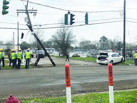 Pictured is the scene where a sheriff’s deputy crashed with a vehicle at the Old Ville Platte Cemetery. (Gazette photo by Monique Ardoin)