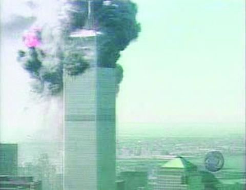 A fiery scene of the World Trade Center building on Tuesday, September 11, 2001, before it collapsed. (Bottom left photo) A view of the Pentagon as flames rolled across the skyline.