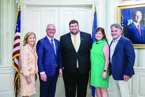 From left to right: Louisiana First Lady Donna Hutto Edwards, Louisiana Governor John Bel Edwards, McNeese mass communication major Samuel Gil, mother Nicole Gil and father Eric Gil. (Photo submitted)