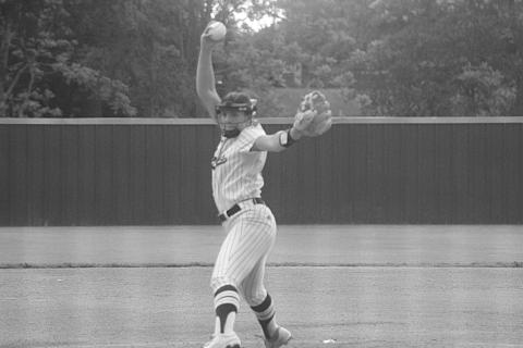 Amelia Fontenot (8) delivers a pitch in Sacred Heart’s playoff loss to Glenbrook. (Gazette photo by Tony Marks)