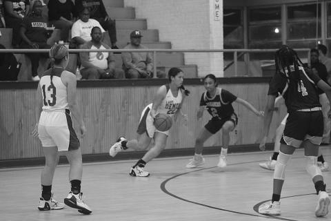 Maddie Fontenot (22) drives towards the goal in the Mamou Lady Demons’ double overtime win against Westminster at home. With the win, the team improved to 7-3 on the season. Two of the three losses came against Sacred Heart in the parish tournament. (Gazette photo by Rhett Manuel)