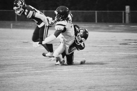 Ville Platte’s Latelldrick Prejean (3) tries to shake off a tackle from an Iota defender. (Photo courtesy of The Crowley Post Signal)