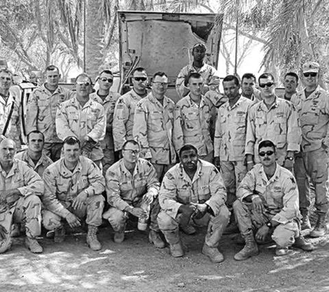 Basile’s Jeremy Keith Ivory is pictured standing fifth from right with the 3rd Battalion, 156th Infantry Regiment while stationed in Iraq in 2005.