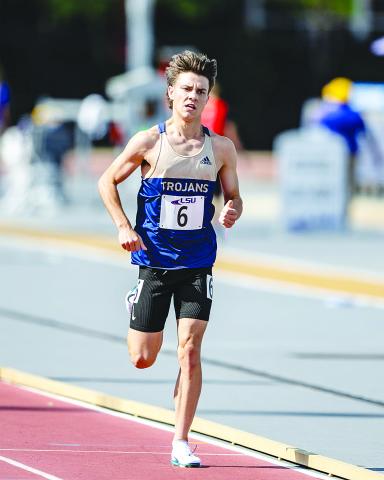 Jackson Soileau, of Sacred Heart, is pictured as he competes at the state outdoor track meet. (Photo by Matthew Louviere)