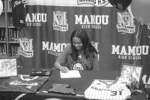 Jaidan Richard is pictured as she signs to play softball at Grambling State University. The signing took place in The Den of Mamou High School on Friday, December 6. (Gazette photo by Tony Marks)