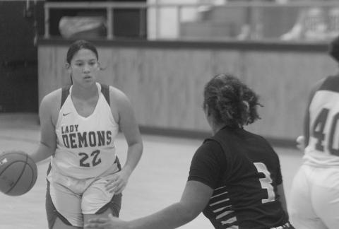 Maddie Fontenot (22) joined the 1 thousand point club during her team’s 55-51 loss against Kaplan. (Gazette photo by Rhett Manuel)
