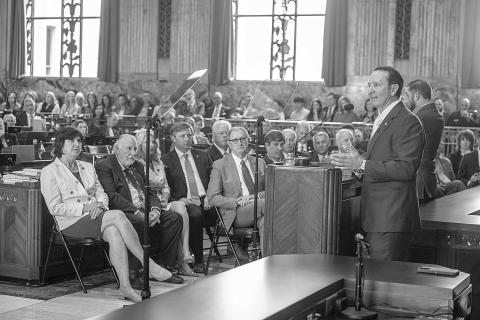Gov. Jeff Landry addressed the opening session of the Legislature Monday. Among those seated in the front row is State Senator Heather Cloud (R-Turkey Creek). (Photo by John Ballance/ The Advocate)