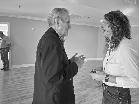 Lincoln Savoie (left) speaks with Republican U.S. Senate candidate Julia Letlow (right). (Photo by Bobby Ardoin)