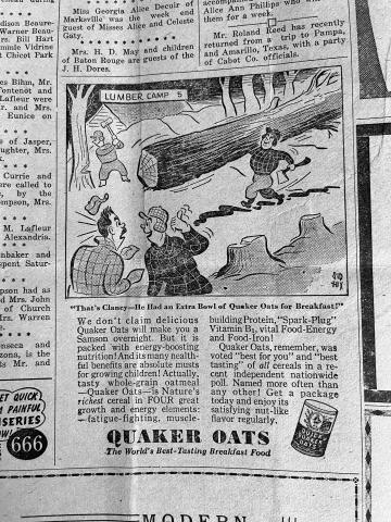 1947 AD - This ad for Quaker Oats was published in the March 6, 1947 edition of the Ville Platte Gazette. (Gazette archive photo)