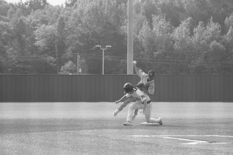 Oliver Perron (1) makes a play at second base against a Many baserunner in Mamou’s 11-7 loss in the second game of a best-of-three series on Saturday. (Gazette photo by Tony Marks)