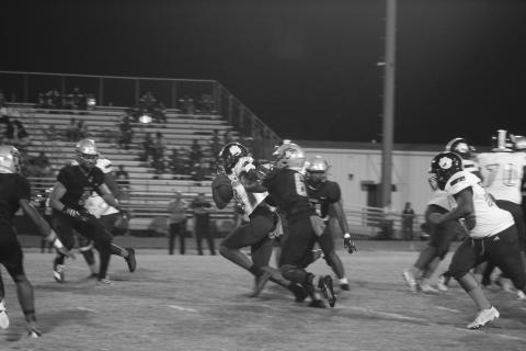 Ja’maury Thomas (0) shakes off a would be Northwest tackler as he fights for additional yardage in Ville Platte’s road district loss to Northwest, 42-0, last Friday night. (Gazette photo by Tony Marks)