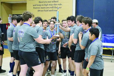 The Sacred Heart Trojans are pictured as they celebrate with the first place trophy. Team members include Jesse Johnson, Alex Estilette, Lane Perry, Gavin Patin, Kain Fontenot, Sam Richardson, Isaiah Rion, Owen Johnson, Andre Fuselier, Beau St. Romain, Abram Manuel, Justin Castille, Evan Fontenot, Ashton Janice, Aaron Do, Alex Pitre, Bailey Perrodin, Rhett Lejeune, Alex Clark, Ashton Boney, Kolton Lafleur, and Sam Lafleur.