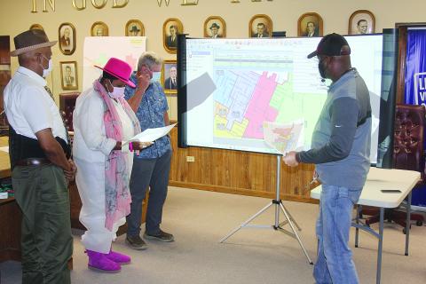 The Ville Platte City Council held a public hearing on Tuesday, Oct. 26, to discuss reapportionment. From left are Councilman Lionel Anderson, Mayor Jennifer Vidrine, Councilman Mike Perron, and Councilman Bryant Riggs. Not pictured is Councilman Jerry Joseph. (Gazette photo by Tony Marks) 