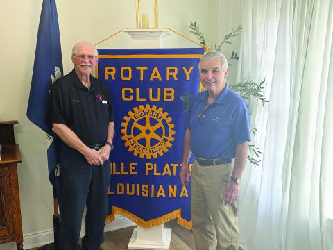 From left are Rotarians Kermit Miller and Dr. Kirk Soileau. (Gazette photo by Tony Marks)