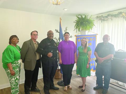 From left are Teacher of the Year Coordinator Grace Sibley, Assistant Superintendent Mike Lombas, Superintendent Darwan Lazard, Middle School Teacher of the Year Tracy Veillon, Elementary School Teacher of the Year Melanie Soileau, and Rotary President Bob Manuel. Not pictured is High School Teacher of the Year Rhonda Thomas. (Gazette photo by Tony Marks)
