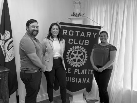 Pictured from left are Rotary President Beau Wilson, Southwest Louisiana Credit Union Business Services Director Shelly Mancuso, and Rotarian Lainey Ardoin. (Gazette photo by Tony Marks)