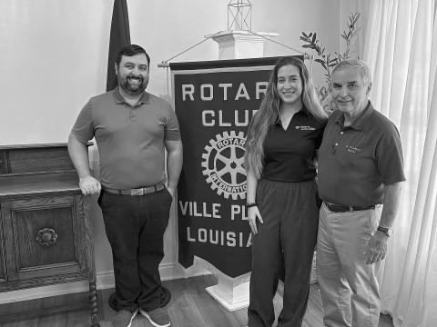 Pictured from left are Rotary of Ville Platte President Beau Wilson, Brook Soileau, and Rotarian Dr. Kirk Soileau. (Gazette photo by Tony Marks)