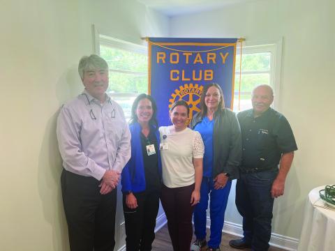 From left are Rotarian Jimmy LeBlanc, Amber LaPrairie, Rotarian Ashlyn Ortego, Susan Gianfala, and Rotary President Bob Manuel. (Gazette photo by Tony Marks)