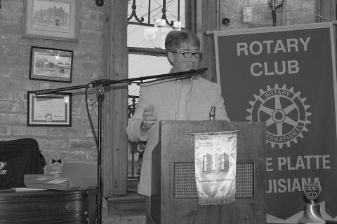 Newly installed president of the Rotary Club of Ville Platte Jimmy LeBlanc is pictured during the installation ceremony held earlier this year. At this week’s meeting, he presented his vision for the coming year. (Gazette photo by Heather Bogard)
