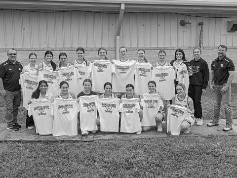 The Sacred Heart Lady Trojans won their first Evangeline Parish Tournament since 2005 and second since 1994. Pictured are Head Coach Craig Whittington, Assistant Coach Shane Darbonne, Manager Caroline Richardson, Videographer Layla McElwee, Statisticians Emily Ardoin and Jenna Manuel, and players Taylor Darbonne, Kali Shiver, Jodie Landry, Ava Johnson, Rose Ardoin, Jolie Vidrine, Olivia Tate, Laura Prudhomme, Breanne Ardoin,  Averie Pitre, Mary Perron, Alyssa Brignac, and Josie Vidrine.  (Gazette photo by R