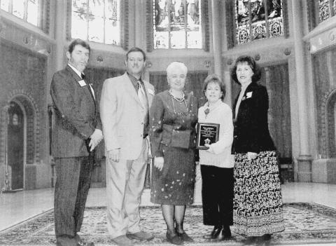 SACRED HEART EDUCATORS AND SUPPORTERS RECOGNIZED - During National Catholic Schools Week in January 2002, Superintendent of Schools Anna Larriviere honored Sacred Heart with several awards. Shown, from left, Curt Saucier with Cabot, which was honored as Catholic School Supporter of the Year; Keith Menard, Sacred Heart High School Teacher of the Year; Larriviere; Paula Landrenea, Diocesan High School Adminstrator of the Year; and Janet Landreneau, Sacred Heart Elementary Teacher of the Year. 