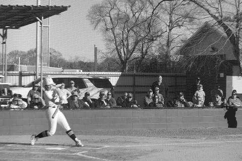Catherine Larson connects with a pitch for a home run in Sacred Heart’s win over Pine Prairie. (Gazette photo by Rhett Manuel)