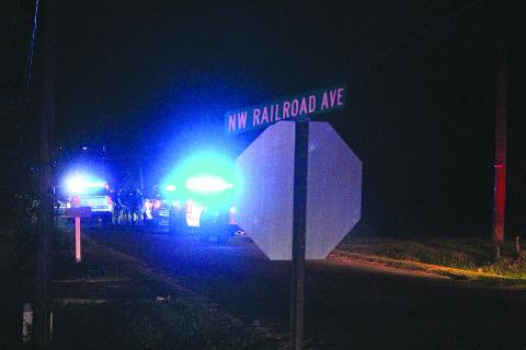 Pictured are law enforcement officers as they gather at the scene of Monday night’s shooting that claimed the life of Ville Platte Deputy Marshal Barry Giglio. Among the law enforcement agencies responding were Ville Platte Police Department, Ville Platte City Marshal’s Office, Evangeline Parish Sheriff’s Office, and Louisiana State Police.
