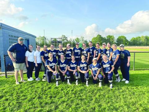 The Sacred Heart Lady Trojan softball team is the district champion. Coaches are Will Pitre and Michelle Sonnier; and players are Abby Fontenot, Aida’lyse Johnson, Alyssa Brignac, Amelia Fontenot, Aubree Guillory, Averie Pitre, Breanna Ardoin, Ellie Wilmouth, Emily Ardoin, Emma Parrott, Jenna Veillon, Jolie Vidrine, Kora Lejeune, Lauryn Butter, Layla Fontenot, Maci Droddy, and Rose Ardoin. (Photo courtesy of Sacred Heart Athletics)