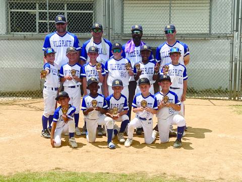 The 8U Coach Pitch All-Stars from Ville Platte are headed to the DYB State Tournament in Jackson Parish from July 11 through July 14. Team members from Ville Platte pictured in the left photo are Ty Fontenot, Levi Welch, Cohen McCollough, Emmett Lafleur, Everett Fontenot, Buddy Scott, Cade Galloway, Mattox Sylvester, Luke Allen LaHaye, Greg Thomas, and Joseph LaHaye. (Gazette photo by Tony Marks)