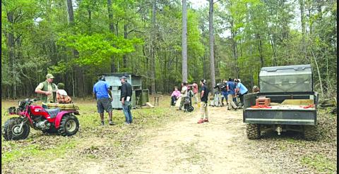The film crew, actors, and directors of Dead Dawn on the set in the woodland area of Te-Mamou, south of Basile.