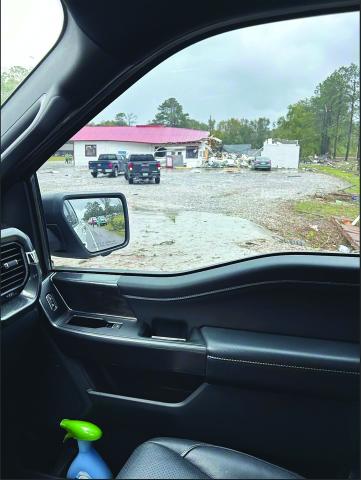 Rhea’s Specialty Meats, in Basile, is pictured after being impacted by a tornado on Tuesday, November 5. (LSN photo by Darrel LeJeune)