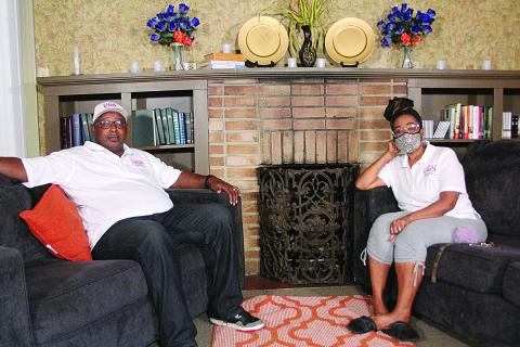 UGN Production Manager John Richard (left) sits with Deetra Randle (right) on the set of UGN Broadcasting in Ville Platte. Randle is the wife of the company’s founder, Samuel “Tendeep” Randle. (Gazette photo by Tony Marks)