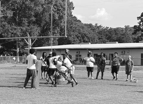 Several members of the Ville Platte High football team participate in drills on Wednesday, July 16. (Gazette photo by Tony Marks)