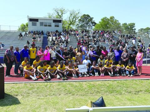The ribbon was cut on Tuesday, April 15, to officially open the new track at Ville Platte High School. For more photos, turn to Page 11. (Gazette photo by Tony Marks)