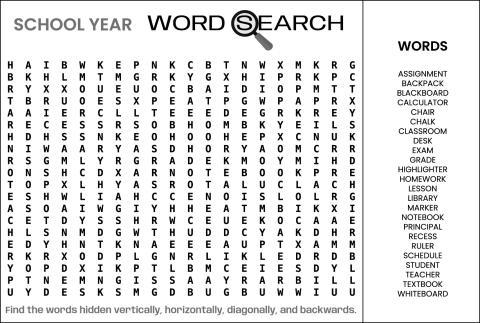 School Year Word Search