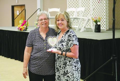 Pictured are Wanda Verrette (left) and Kimberly Bourgeois (right). Bourgeois is this year’s Woman with Heart award from Evangeline Parish. Verrette is a previous winner. (Gazette photo by Tony Marks)
