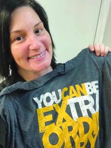 DONOR T-SHIRT - Blood drive organizer Chasity Monier shows the t-shirt donors received. (Photo courtesy of Chasity Monier)