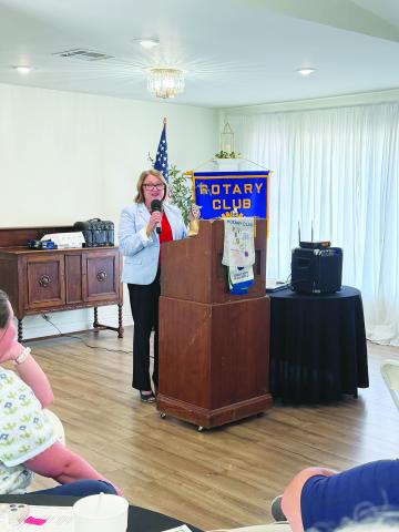 NEW SUPERINTENDENT ADDRESSES ROTARY CLUB - Evangeline Parish School District Superintendent Cheri Fontenot, visited with the Ville Platte Rotary Club during the group’s July 7, meeting. (Gazette photo by Heather Bogard)