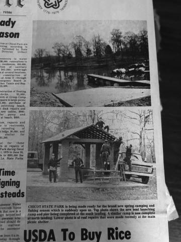 CHICOT STATE PARK UPGRADES MADE - In March 1976, Chicot State Park underwent renovations to the main picnic shelter and prepared for the fishing season with a new boat launch at the south landing. (Gazette file photo)
