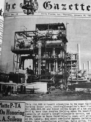 This 116,000 kilowatt steam turbine power unit, costing $11 million, and known as Unit 6 more than doubled the capacity of Cleco’s Coughlin Power Station on Bayou Cocodrie. This installation boosted Cleco’s system-wide capacity to 316,00 kilowatts.(Gazette file photo)