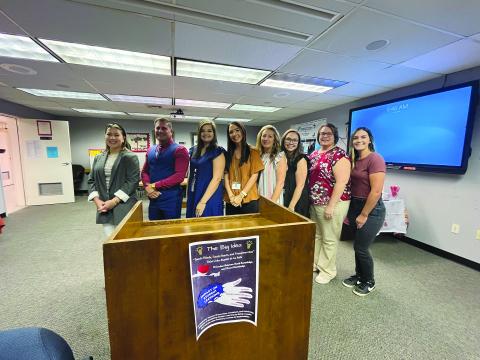 Elementary Teacher of the Year candidates from left are Olivia Guillory (WW Stewart Elementary); Eric Fontenot (Ville Platte Elementary School); Josie Guillory (Vidrine Elementary School); Faith Ducote (Pine Prairie High School); Amber Aymond (Mamou Elementary School); Lauren Thidodeaux (James Stephens Montessori School); Beth Brown (Chataignier Elementary School); and Kassidy Sanders (Bayou Chicot Elementary School). (Gazette photo by Heather Bogard)