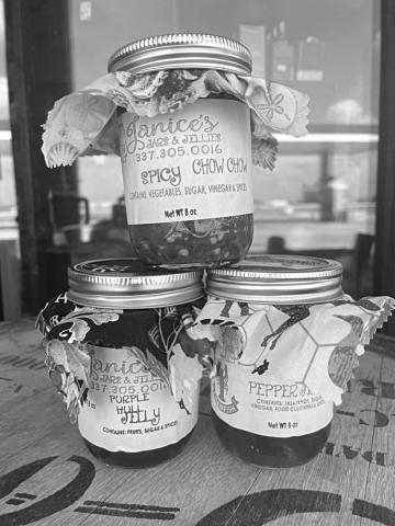 Among some of Janice’s most popular products are Spicy Chow Chow, Purple Hull Jelly, and Crawfish Pepper Jelly.
